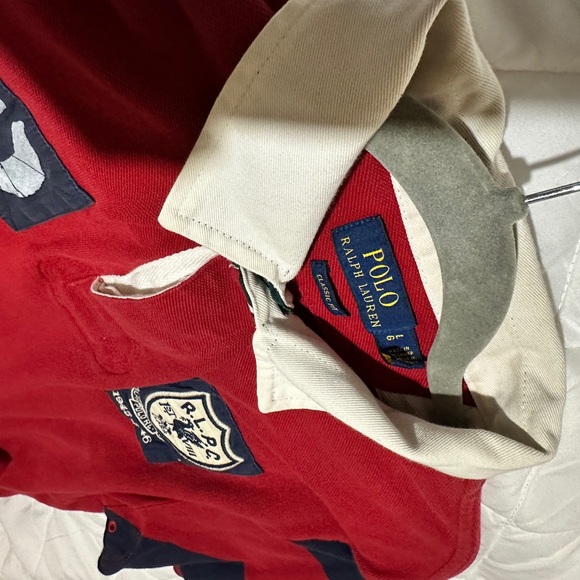 Ralph Lauren polo Red rugby  Shirt with Navy Accents - Picture 4 of 10